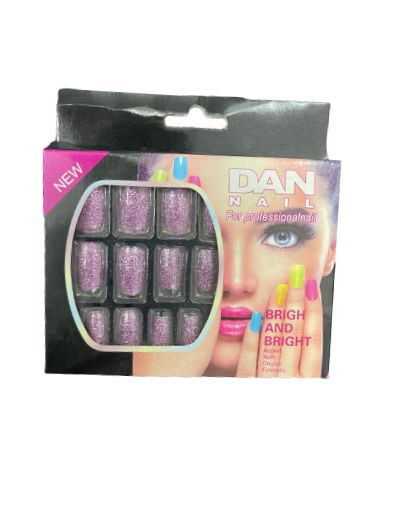 DAN NAIL brigh pale mauve with glitter nail dashes 12PCS