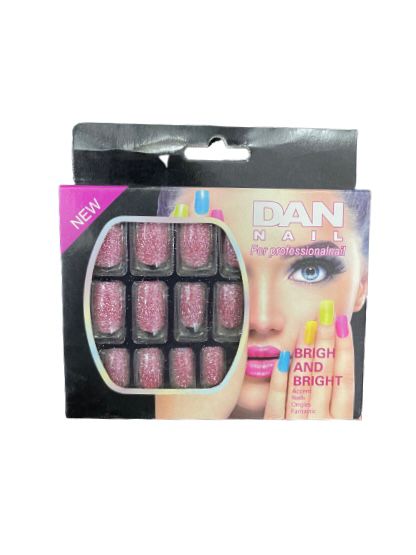 DAN NAIL brigh pink with glitter nail dashes 12PCS