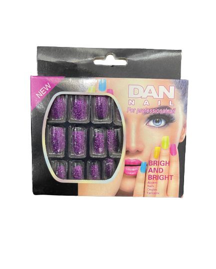 DAN NAIL bright purple with glitter nail dashes 12PCS