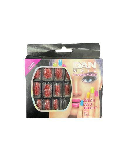 DAN NAIL brigh red with glitter nail dashes 12PCS