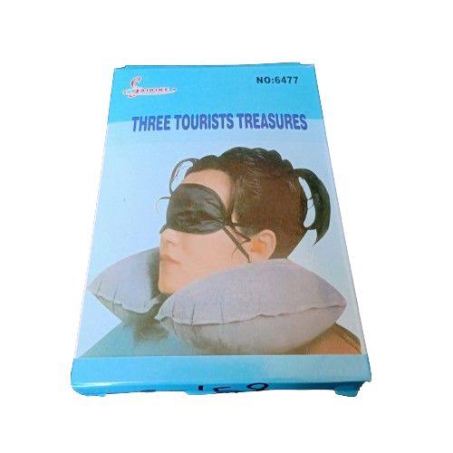 Eye Mask, Travel Neck Air Pillow & Ear Plugs ( THREE TOURISTS TREASURES )